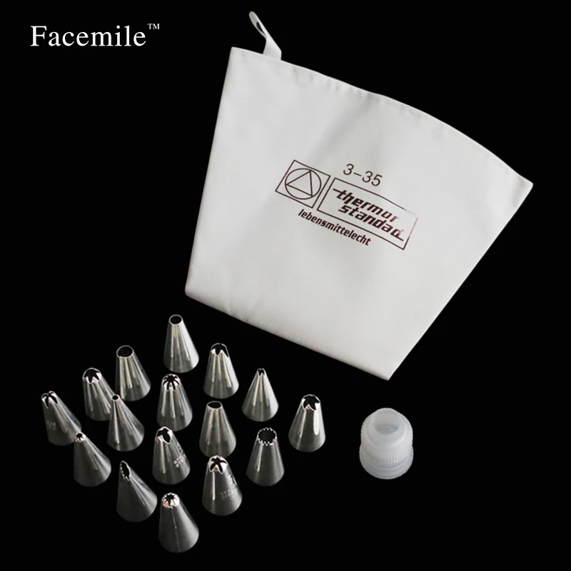 

Gift 18PCS/Set Icing Piping Cream Pastry Bag + 16 Stainless Steel Nozzle Set +1 Converter DIY Cake Decorating Cake Tools 53013