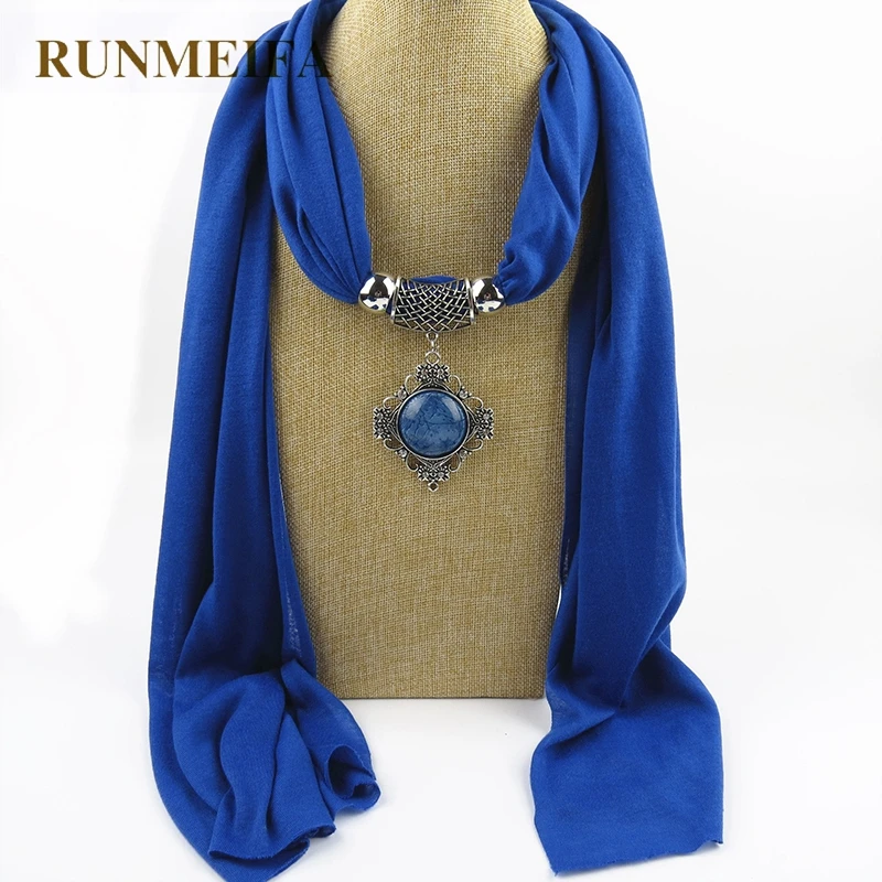 

RUNMEIFA New Pendant Scarf Necklace Gem Necklaces For Women Cotton Scarves Pendant Jewelry Wrap Foulard Female Accessories
