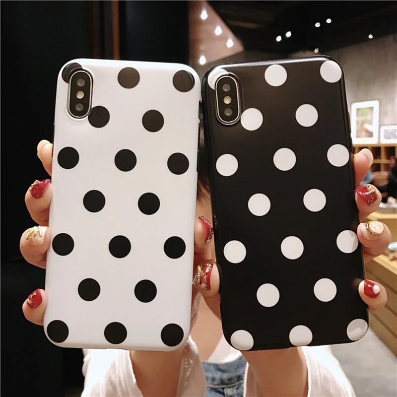 

Half-enveloping wave point case for iphone XS Max XS XR 6 6S 7 8 plus TPU soft rubber protective cover(Black/white)