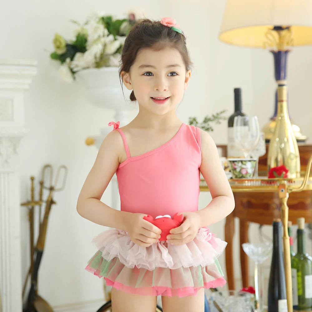 

2019 Toddler Baby Girls Swimwear Swimsuit One off shoulder Sun Hat One Piece Girls Swimwear Bathing Suit Beach Bikini Pink