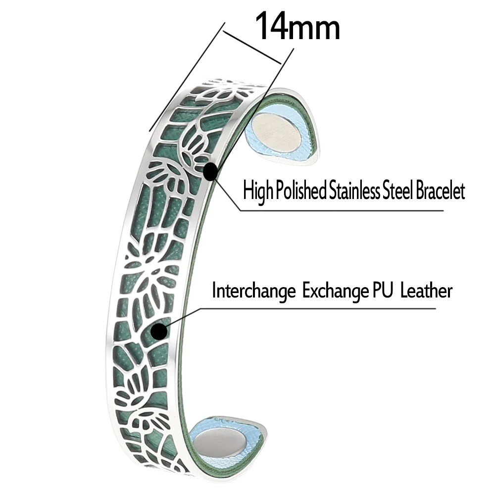 Cremo 14mm Gold Stainless Steel Cuff Leather Bracelets & Bangle For Women Jewelry gift Send leather Bracelet