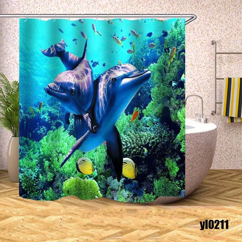 

Europe Sea View Shower Curtain Dolphin Waterproof Bath Curtains for Bathroom Bathtub Large Wide Bathing Cover Rideau De Bain