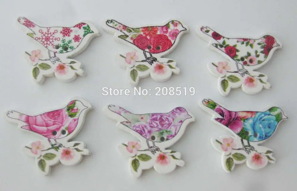 

WBNAGE Charm buttons for Hand-painted design 150pcs birds button DIY scrapbooking ornament