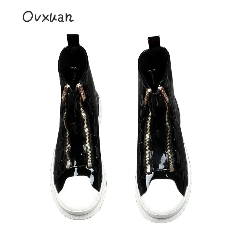 bleu Zip Robe Mode En High Mocassins Métal Cheville Ovxuan argent Appartements Shell Cuir Top De Chaussures Noir Hommes Partie Brevet Bout wHpTz