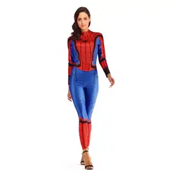 Взрослые Женщины Человек-паук костюм зентай для косплея Человек-паук боди супергероя костюм комбинезоны на Хэллоуин нарядное платье