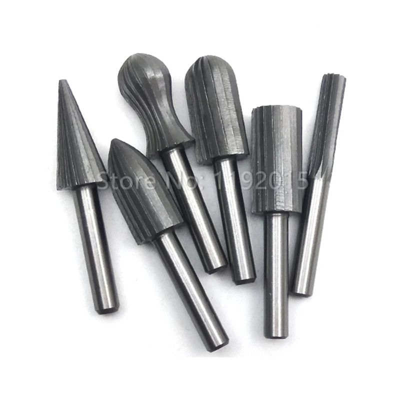 6 Pcs 1/4" 6mm Woodworking Burr Drill Bit Milling Carbide Cutter