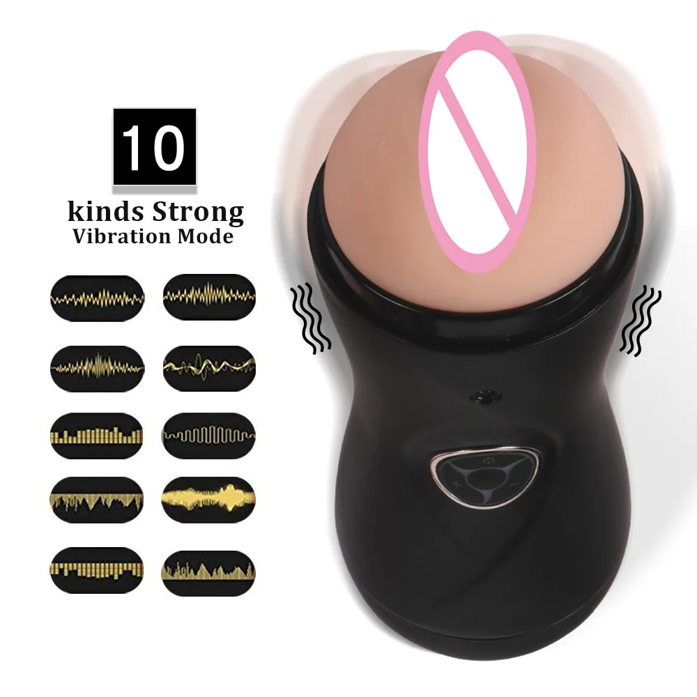 Double Hole Pussy Male Masturbator Cup10 frequency vibration and sound sexy Gril Voice Real Soft TPE