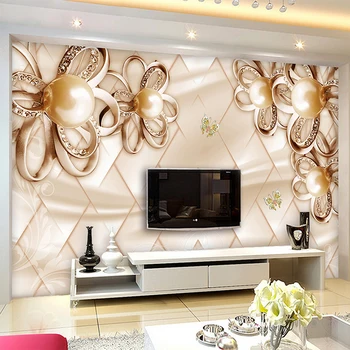 

Custom Wall Cloth 3D Golden Roses Soft Pearl Jewelry TV Background Wall Living Room Mural Wall Paper Home Furnishing Decoration