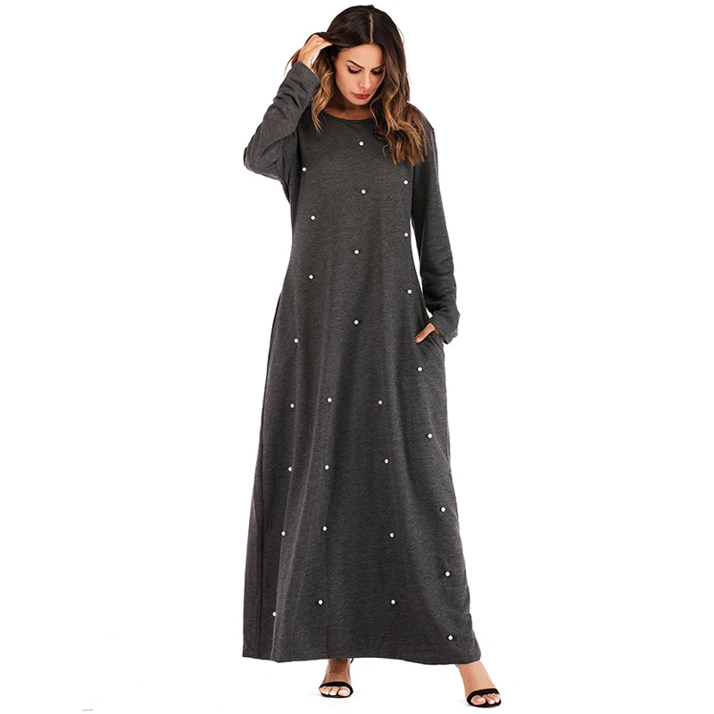 Abaya Дубай Арабский Кафтан Турция исламский жемчуг мусульманское платье хиджаб женские марокканские Бангладеш халат Marocain Arabe Vestido платья - Цвет: Dark Blue
