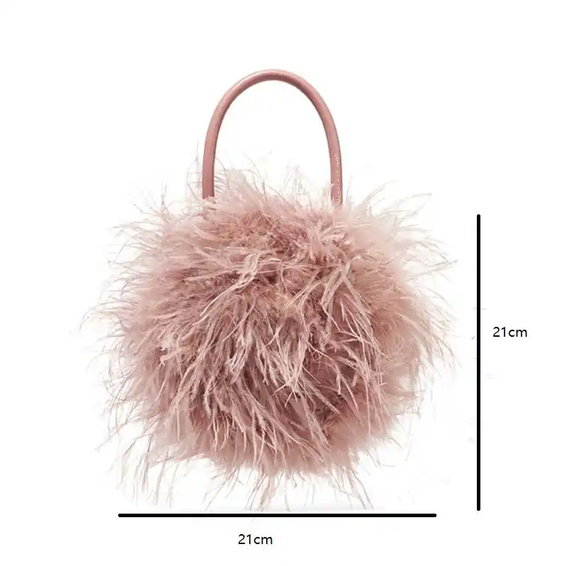 Luxury Designer Ostrich Feathers Handbag Pink Green Round Fur Bag Women Evening Party Fall Winter Totes Drop Shipping
