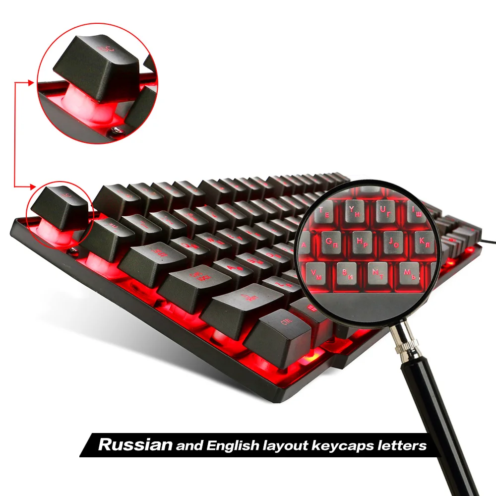 

HXSJ R8 Russian/English Gaming Keyboard Floating LED 3 color Backlit Keyboard with Similar Mechanical Feel For Teclado Gamer