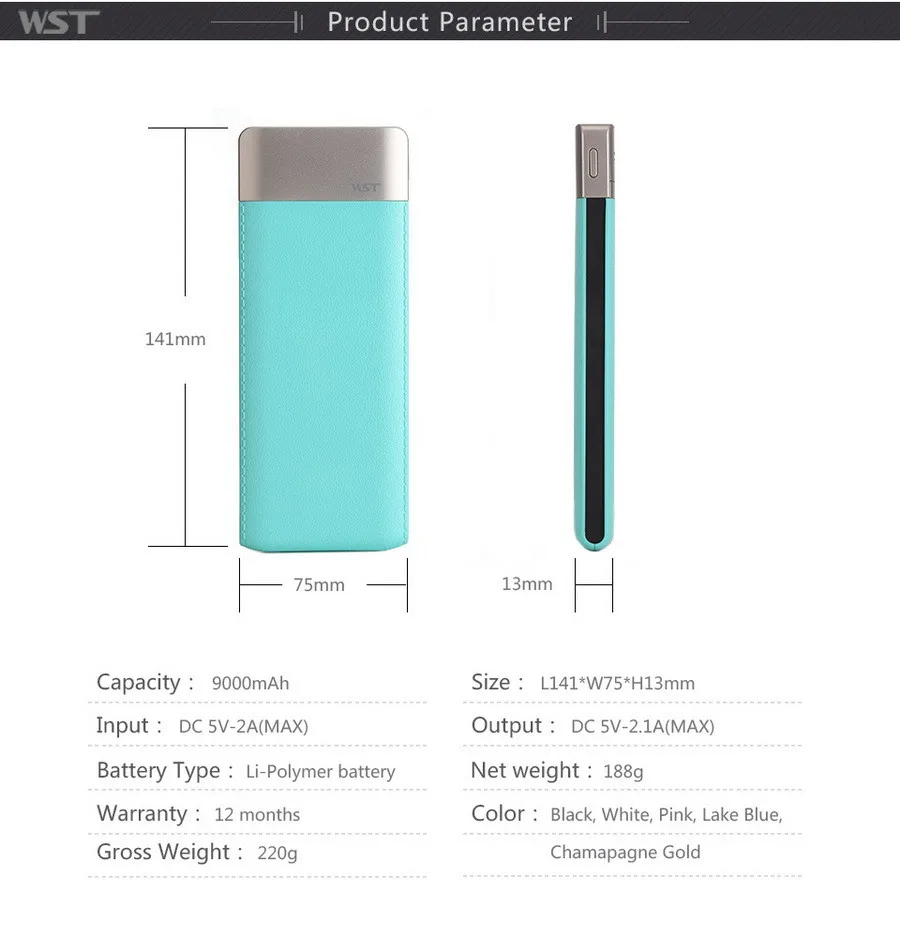 Бренд WST, цветной внешний аккумулятор 9000 мА/ч, ультра тонкий внешний аккумулятор, портативный внешний аккумулятор 10000 мА/ч, быстрая зарядка, внешний аккумулятор