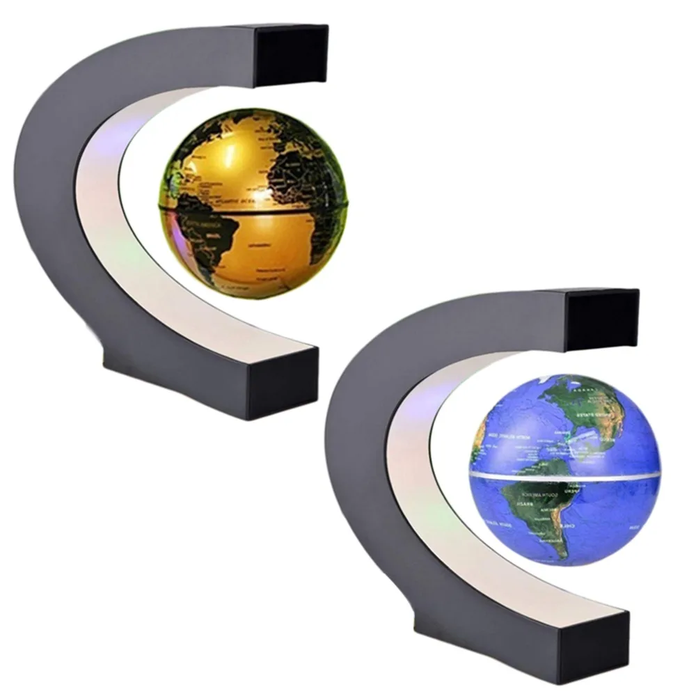 

US Plug C shape Electronic Magnetic Levitation Floating Globe LED World Map Decor Globe Antigravity LED Light 2 Colors