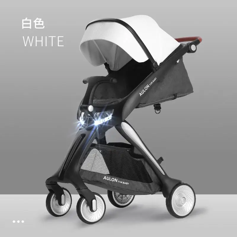 Aulon, детская коляска, может сидеть на лежачем, складная, портативная, с высоким видом, детская коляска, четыре-коляска на колесиках, амортизирующая - Цвет: white