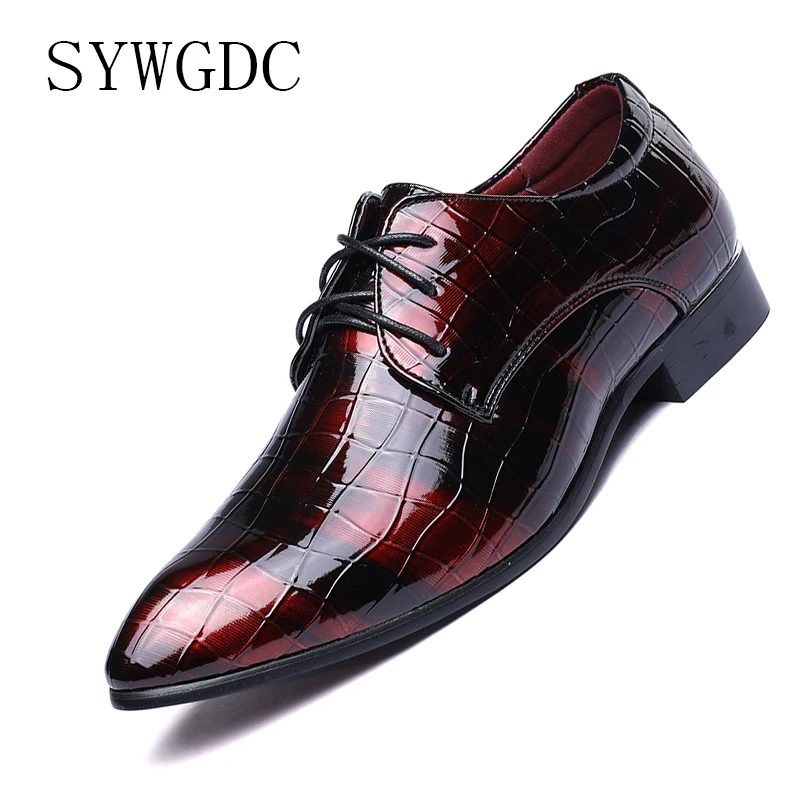 

SYWGDC Men Dress Shoes Patent Leather Pointed Toe Business Wedding Shoes Men Lace-Up Oxford Shoes Big Size 38-48