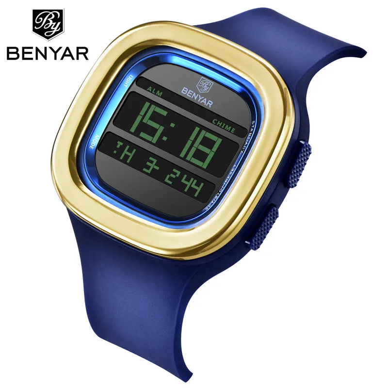 Элитный бренд BENYAR новые творческие квадратный Для мужчин часы досуга Спортивный СВЕТОДИОДНЫЙ Цифровой Секундомер Резиновые водостойкий Ремешок Модные Часы