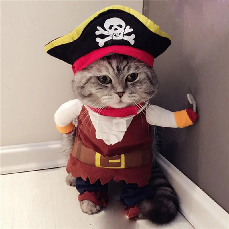 Забавная Пиратская кошка, одежда для собак, маскарадный костюм для домашних животных на Хэллоуин, наряды, одежда, товары для мопса, размеры s-xl