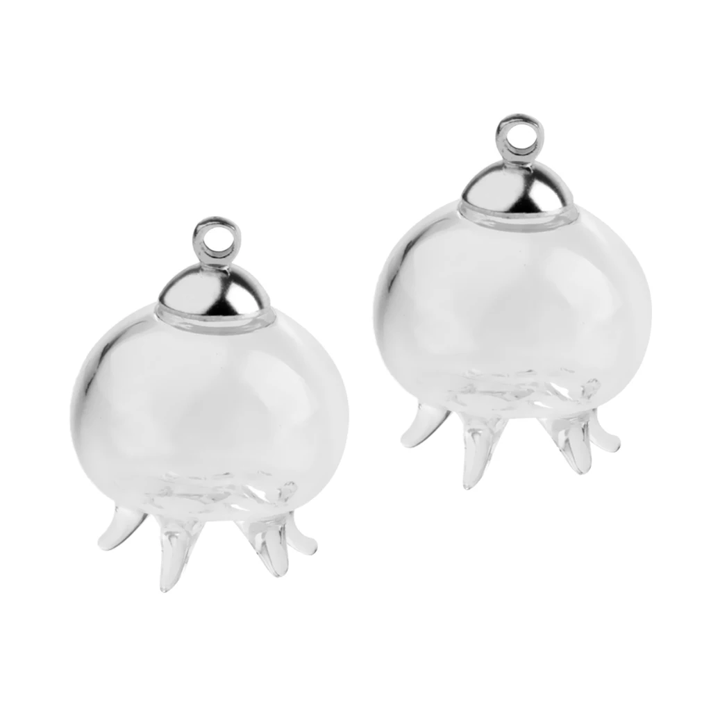 2Pcs Mini Jellyfish Shape Empty Glass Wishing Bottles Vial Pendant Charms DIY Craft
