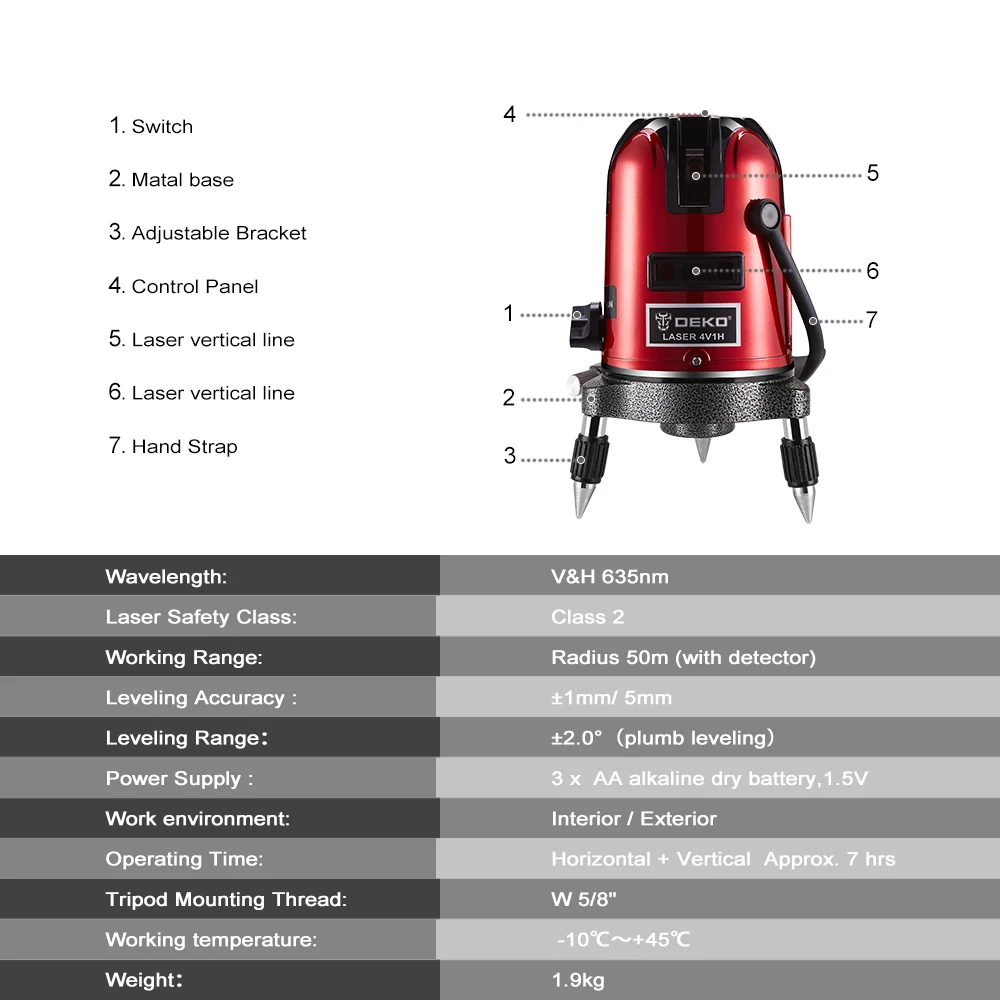 DEKO LL5 серия 5 линий 6 точек лазерный уровень самонивелирующийся многоцелевой перекрестный наружный режим наклона может использоваться с штативом