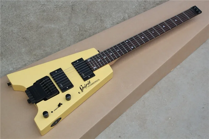 

Factory Whole-sale light Yellow Steinberger Spirit Electric Guitar Without Headstock with 2 EMG Pickups 17-11