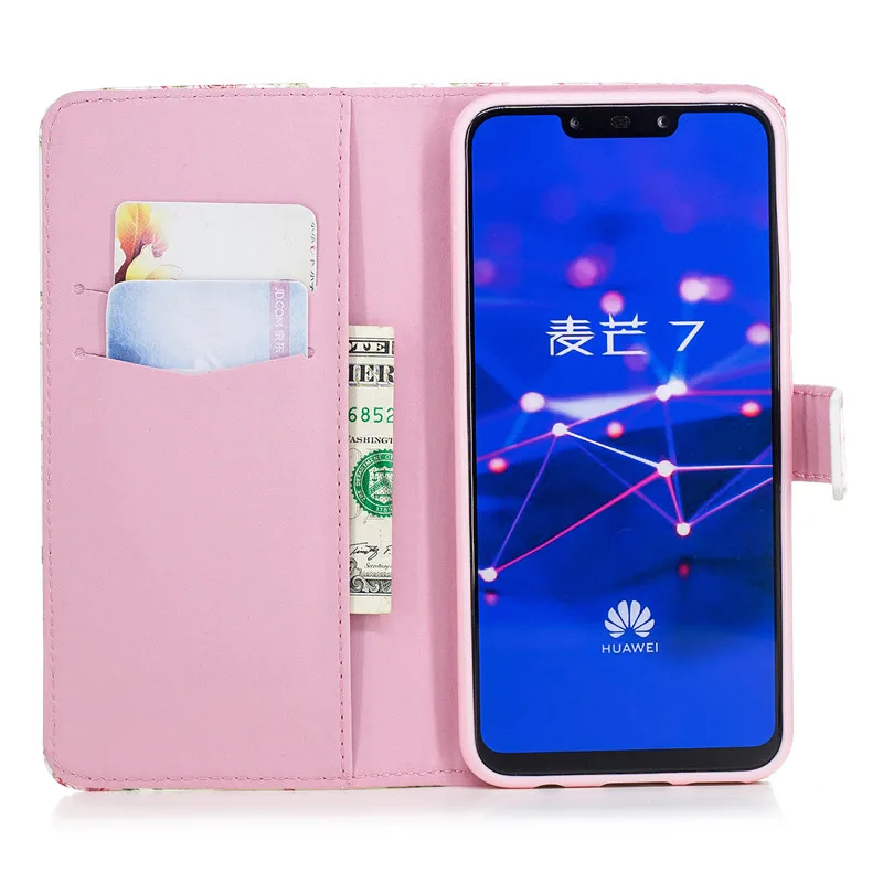 Чехол книжка из кожи для Huawei Mate 9 10 20 Lite чехол кошелек с перьями бабочками и