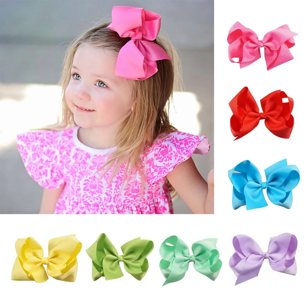 

AHB 6 Inch Solid Hair Bows with Clips for Girls Grosgrain Ribbon Bowknot Hairgrips Handmade Party Dance Hairpin Kids Headwear