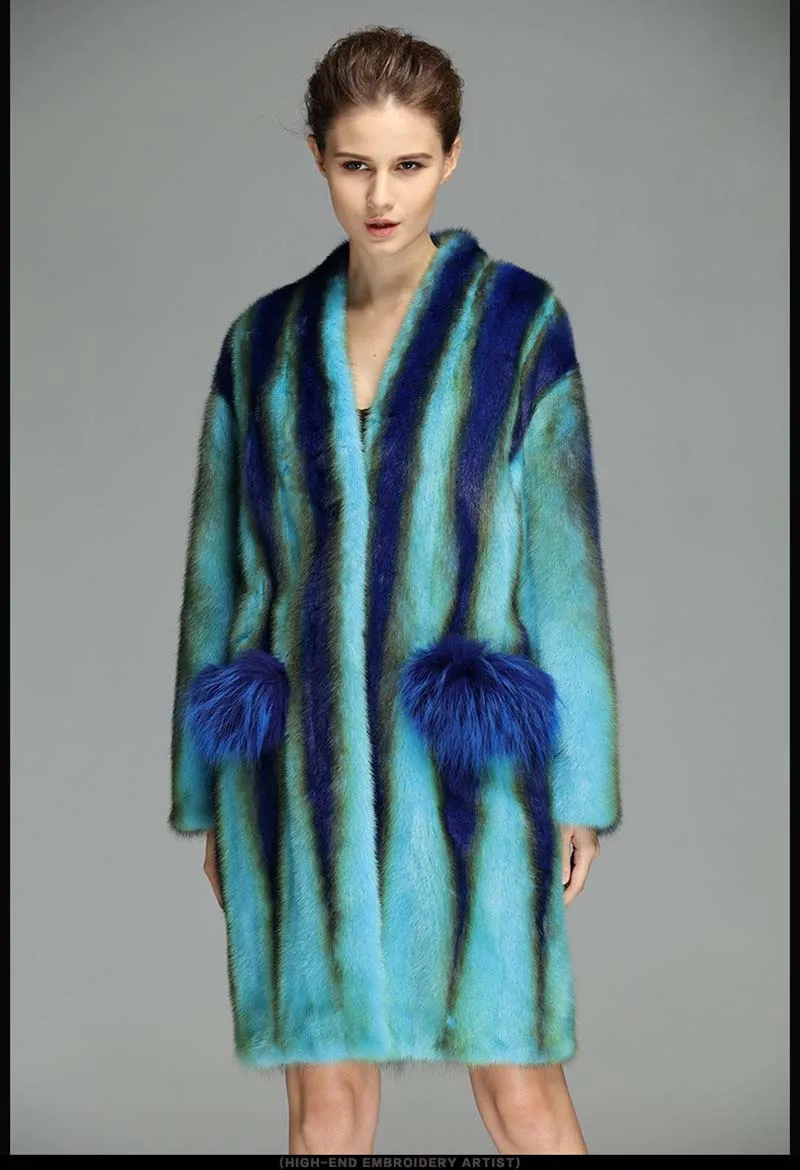 Брендовая роскошная женская куртка из натурального меха норки длинная стильная с поясом элегантная женская Высококачественная зимняя модная цветная шуба - Цвет: Flying colorful 1
