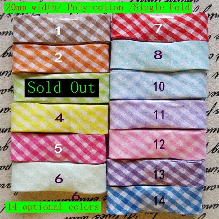 

10 Meters/Lot with grids printing 20 mm(6/8") width ironed single fold poly-cotton bias tape/ bias binding for craft sewing