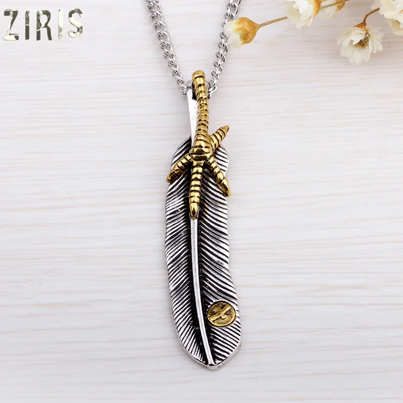 

ZIRIS Men and women with feather necklace Japanese carved takahashi feathers pendant necklace