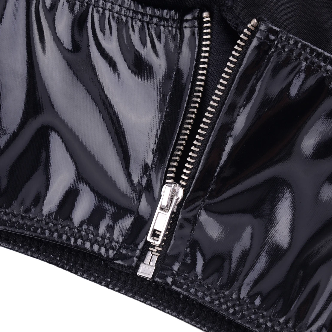 Black Sexy Bust Bras Women Cool Punk Latex Bra Top Shine Patent Leather Faux Crop Corset Sling Bottoming Bustiers with Zipper