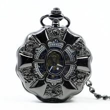 Mechanical Black Steampunk Pocket Watch PJX1219