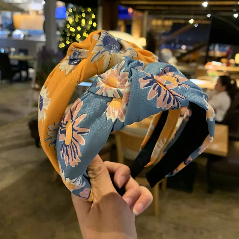 

2019 New Print Flower Leaf Hair Bands For Women Hair Accessories Hairband Flower Headband Vintage Retro Cross Headwrap