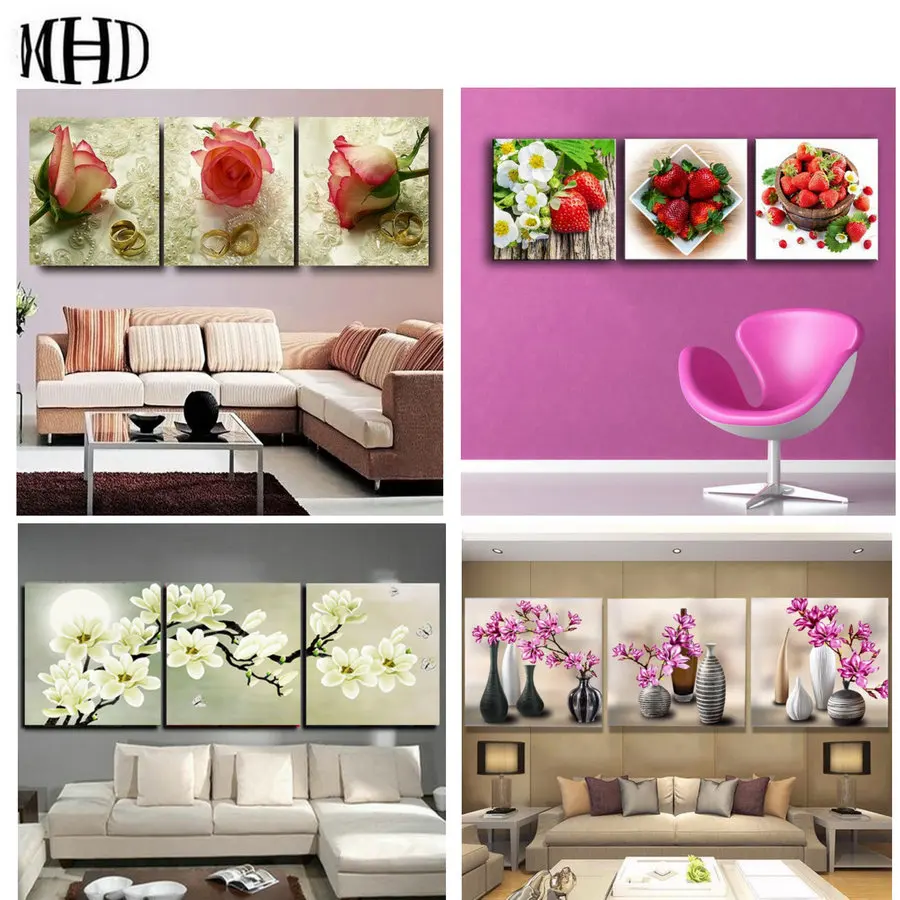 

Multicolor 5d diy diamond painting triptych flower picture crystal decoration diamond embroidery flowers cross stitch 1 set 3