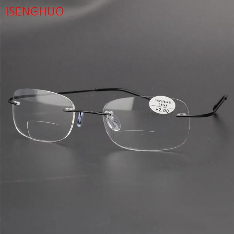 

ISENGHUO Germany No screw Design Bifocal Titanium Reading Glasses Men Presbyopic Eyeglasses For Male Eyewear diopter 1.0-3.0