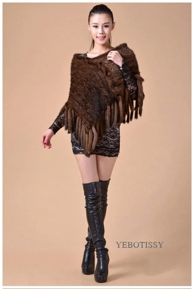 women knitted mink fur shawl with tassels(4)