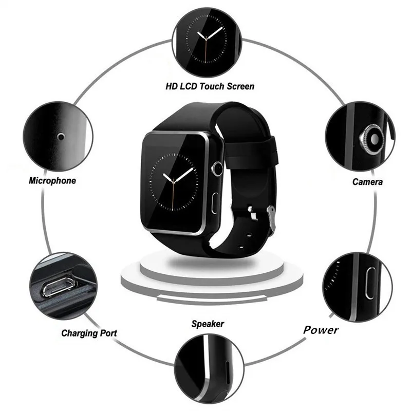 Bluetooth Смарт часы X6 Smartwatch для смартфонов на Android Поддержка SD 8G PK DZ09 GT08 iOS телефоны Sim