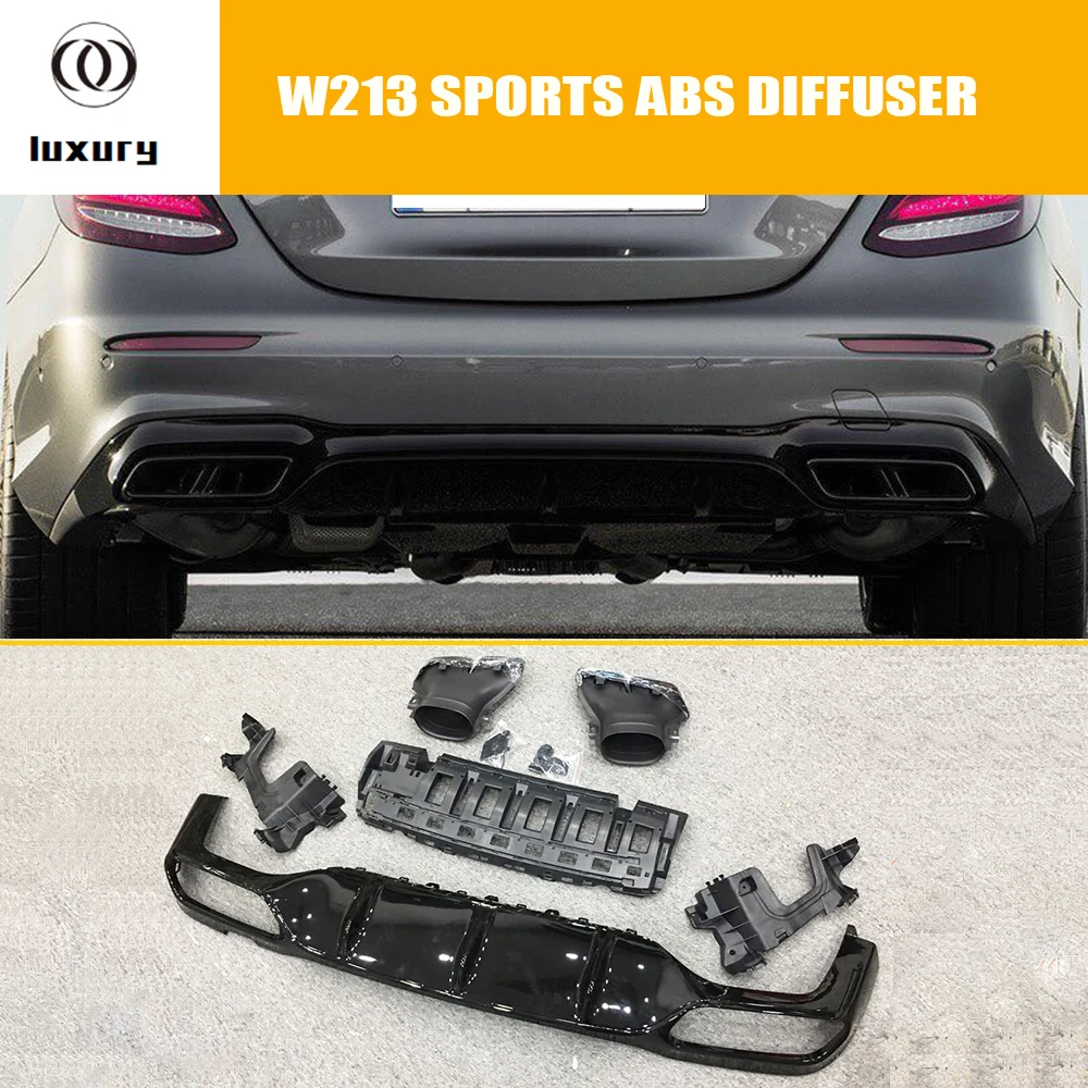

E63 Style Glossy ABS Rear Bumper Diffuser with Stainless Exhaust Tips for Benz W213 E200 E260 E300 E43 With AMG Package (NO E63)