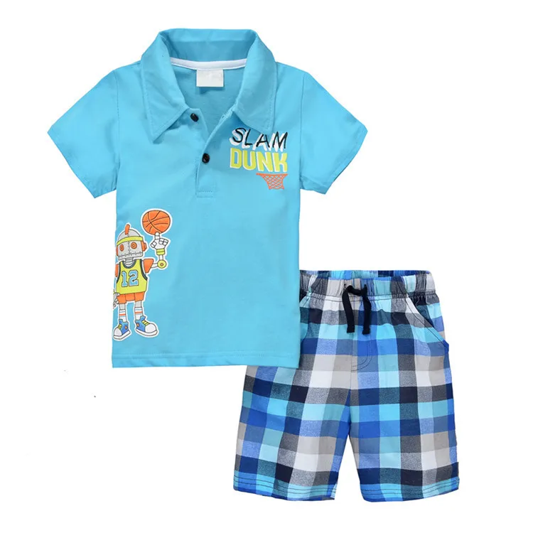 Summer Polo baby boys Polo Kids Cotton Short sleeve Robot Blue Baby boy