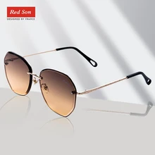 Red Son 2019 Fashion New Brand Designer Sunglasses Women Polarized Mirror Metal Frame alloy Golden leg UV400 Glasses For Women stylish flecky round frame and golden leg design sunglasses for women