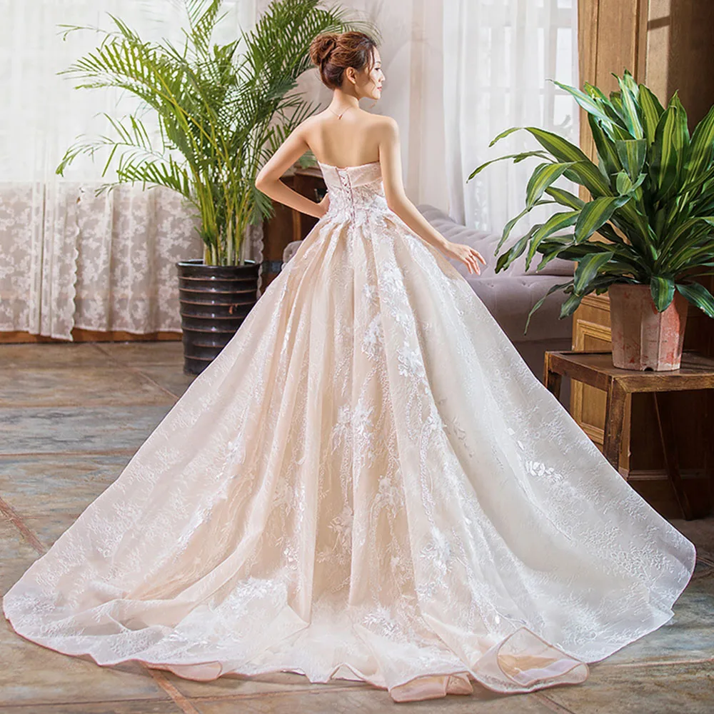 Vestido De Noiva Renda 2019 индивидуальный заказ без лямок с аппликациями цветы кружево принцесса бальное платье Свадебные платья Плюс размеры Gelinlik