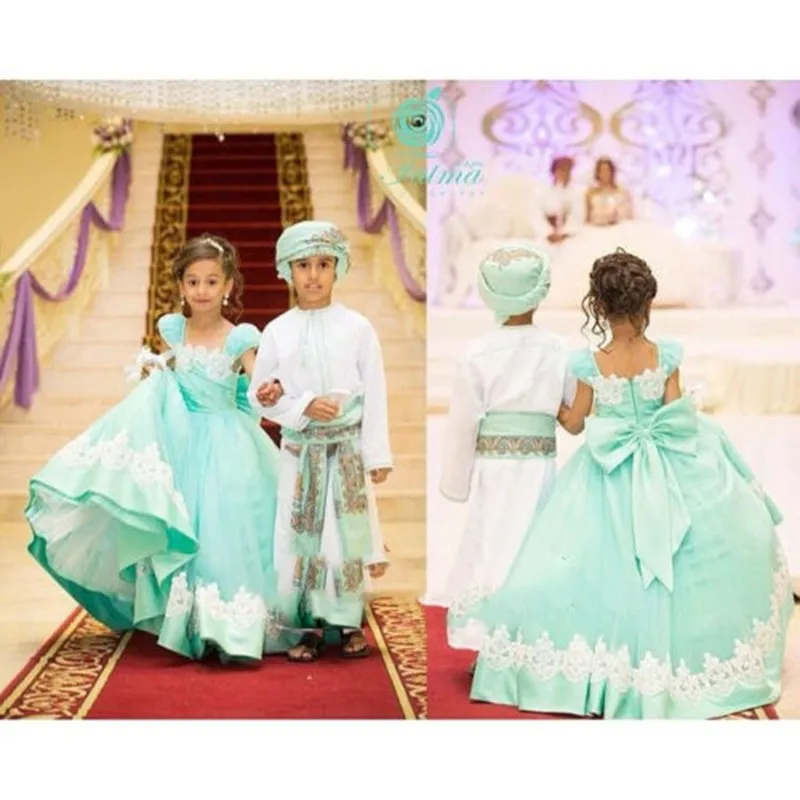 

New Green White Lace Flower Girl Dress for Wedding Puffy Little Princess First Communion Dress Custom Free Shipping