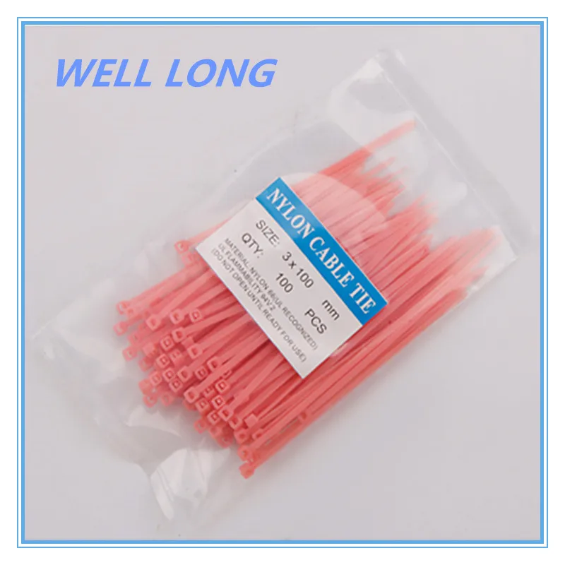 

200pcs/lot 3*100mm Pink Nylon Wire Cable Zip Ties, Cable Ties.