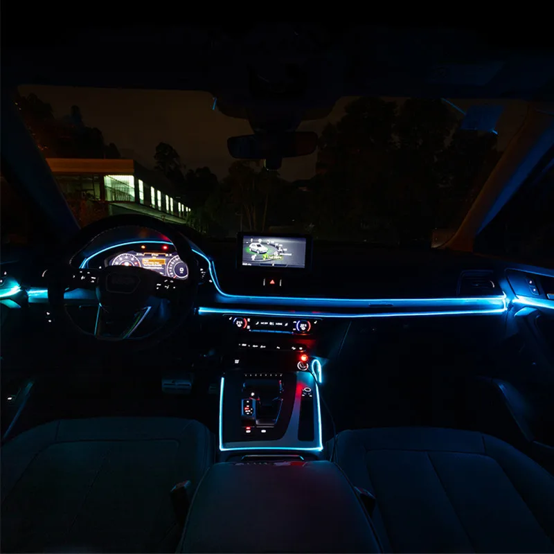 Автомобильный интерьерный светильник, голосовой Звук, неоновый, RGB, Светодиодная лента, светильник 6 м/10 м, многоцветный, Bluetooth, для управления телефоном, атмосферный светильник, 12 В