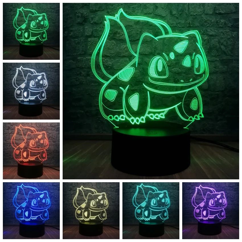 Детский подарок ко Дню 3D мультфильм USB лампа Pokeball Покемон Бульбазавр животных