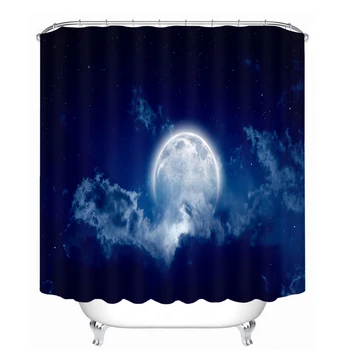 

MYRU 3D Print Waterproof Moon Shower Curtains Bath Products Bathroom Decor with Hooks