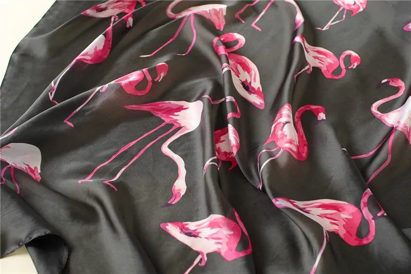 Животное шёлковый шарф, модный Для женщин/дамы цифровая печать Фламинго мягкий платок из чистого шелковые шарфы шали шарфы