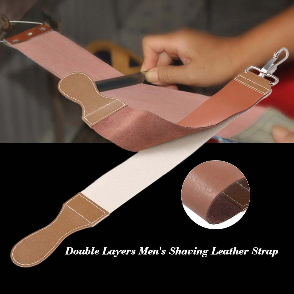 Double Layers Men's Shaving Leather Strap Cowhide Throat Razor Strop