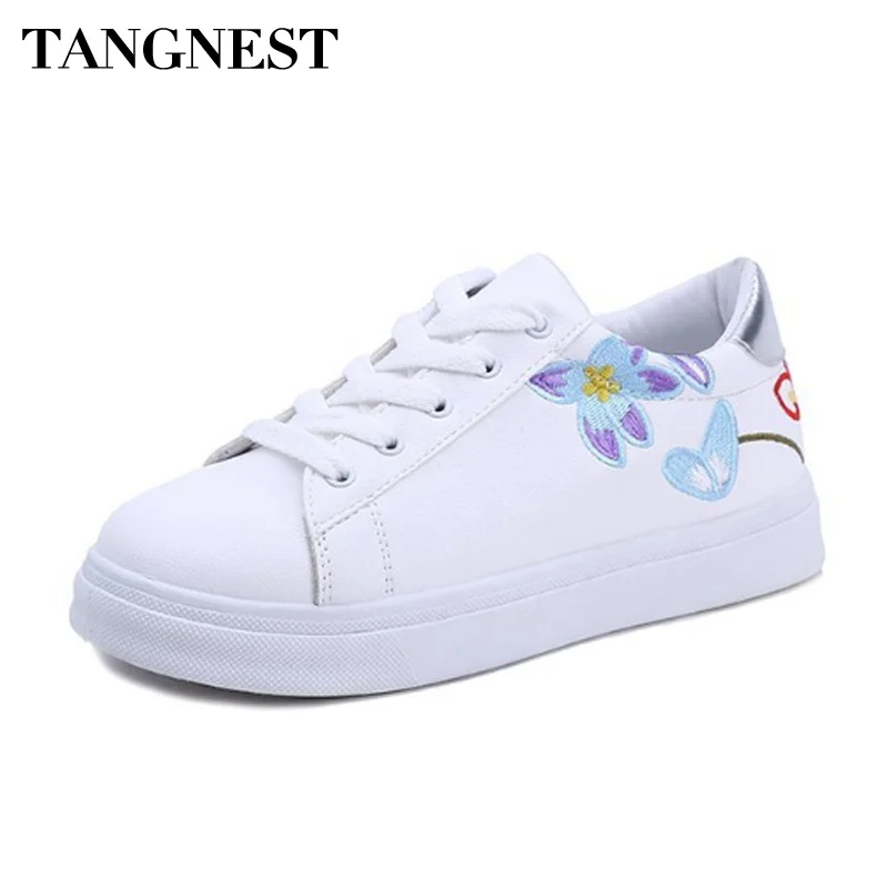 

Tangnest Spring Autumn Women Vulcanized Shoes PU Leather Retro Embroidery Women Casual Shoes Comfort Flats Lady Sneakers