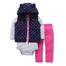 Комплект детской одежды из 3 предметов, комплект одежды для маленьких девочек, боди+ штаны+ жилет, флисовый комбинезон, штаны флисовая верхняя одежда для новорожденных на весну и осень