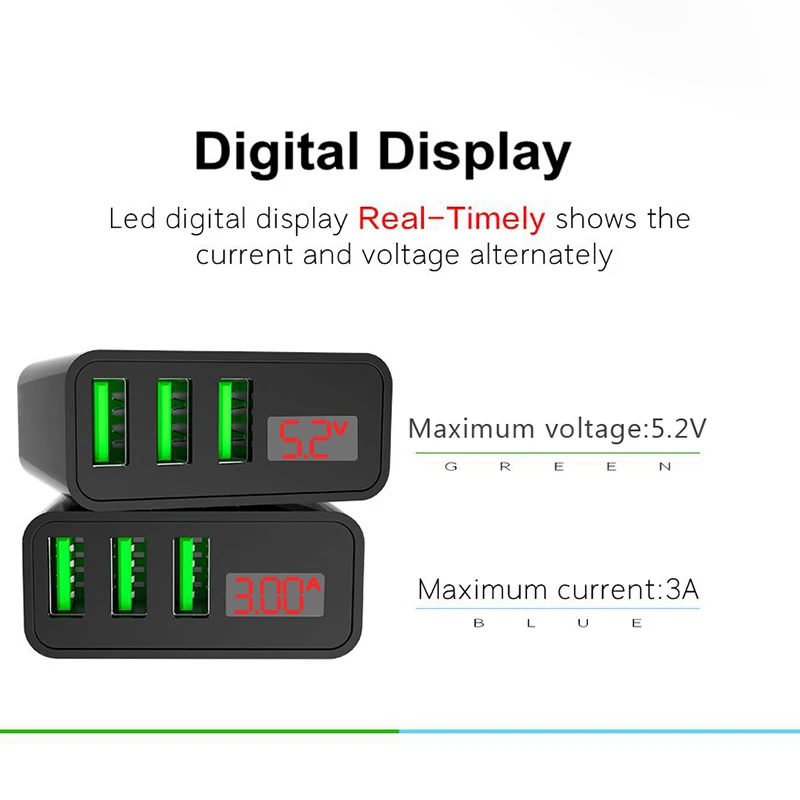 Зарядное устройство для мобильного телефона YKZ LED дисплей 3 USB зарядное устройство для iPhone Samsung Xiaomi дорожное настенное зарядное устройство для зарядки телефона Usb адаптер